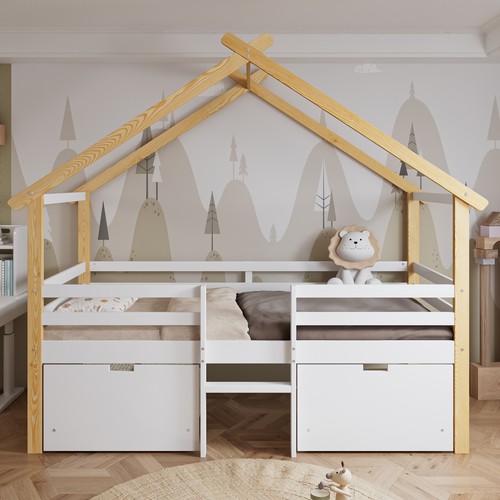 Wooden house bed with - wooden,