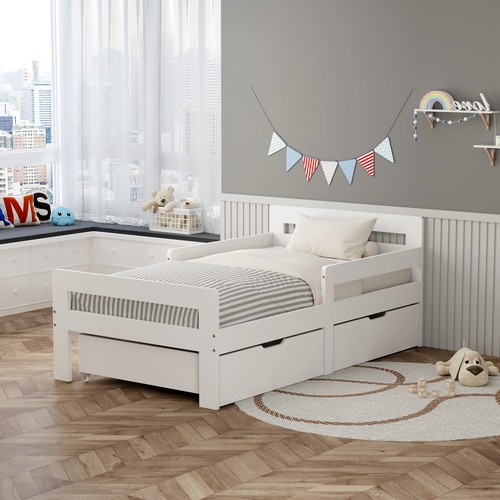 Wooden single bed toddler kids - wooden,