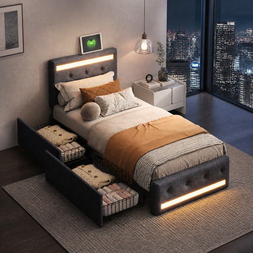 Upholstered 3ft single led bed - upholstered,