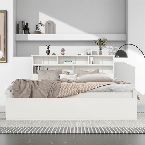 White solid wooden bed - solid,