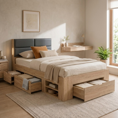 Wooden storage bed 3ft single - wooden,