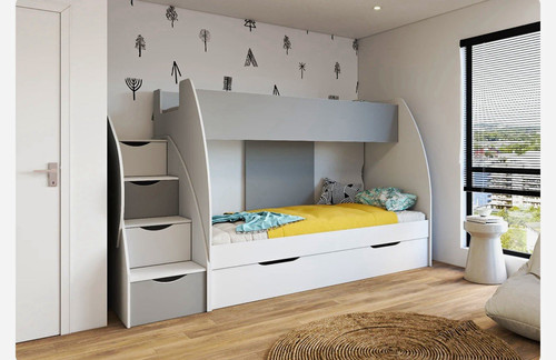Children white grey bunk bed - white/grey,