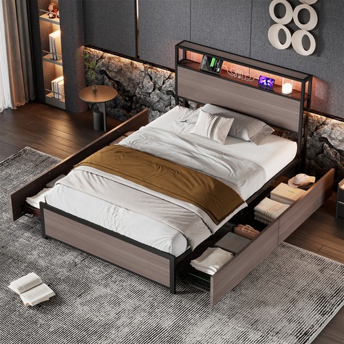 Single bed frame with led - single,