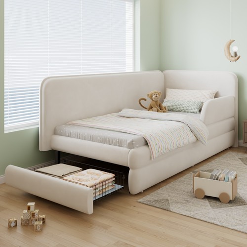 Upholstered bed with drawers - with,