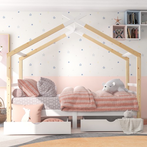 Wooden toddler house bed frame - wooden,